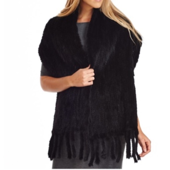 Genuine Rabbit Fur Shawl/Scarf With Tassels - Picture 1 of 7